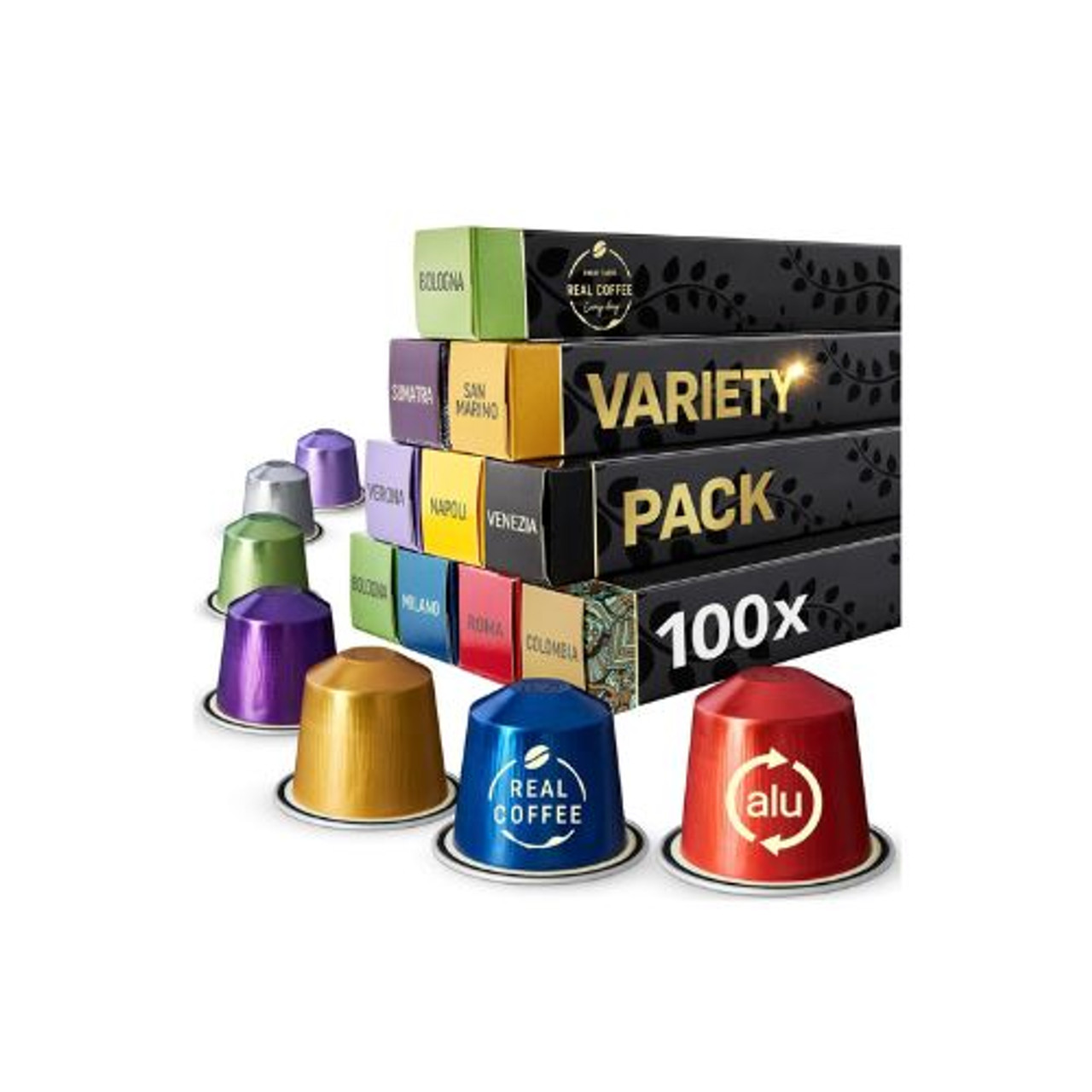 Mixed Variety Pack for Nespresso | 100 Test Winning Aluminum Capsules | 9 Distinctive Italian Flavors | 100% Nespresso Compatible Pods